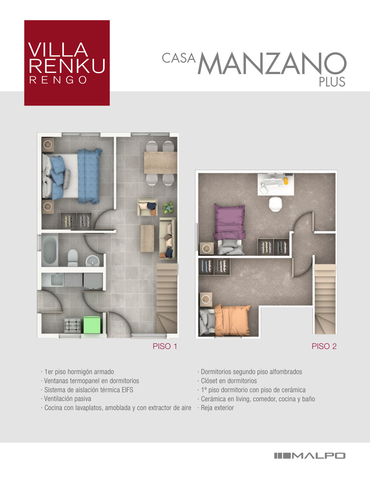 Plantas oficiales Casa Manzano Plus Villa Renku Rengo