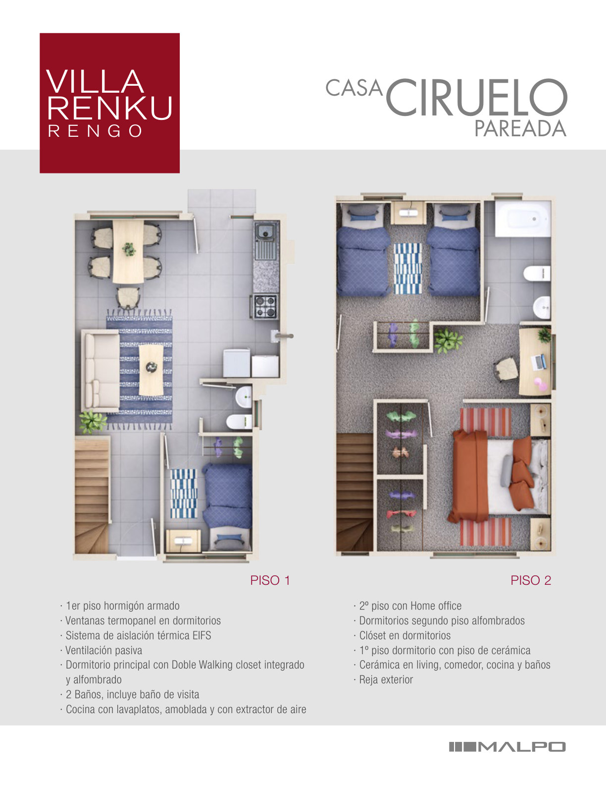 Plantas oficiales Casa Ciruelo Pareada Villa Renku Rengo