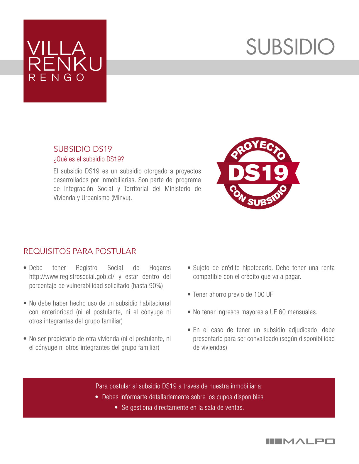 Página oficial de subsidio DS19 Villa Renku Rengo